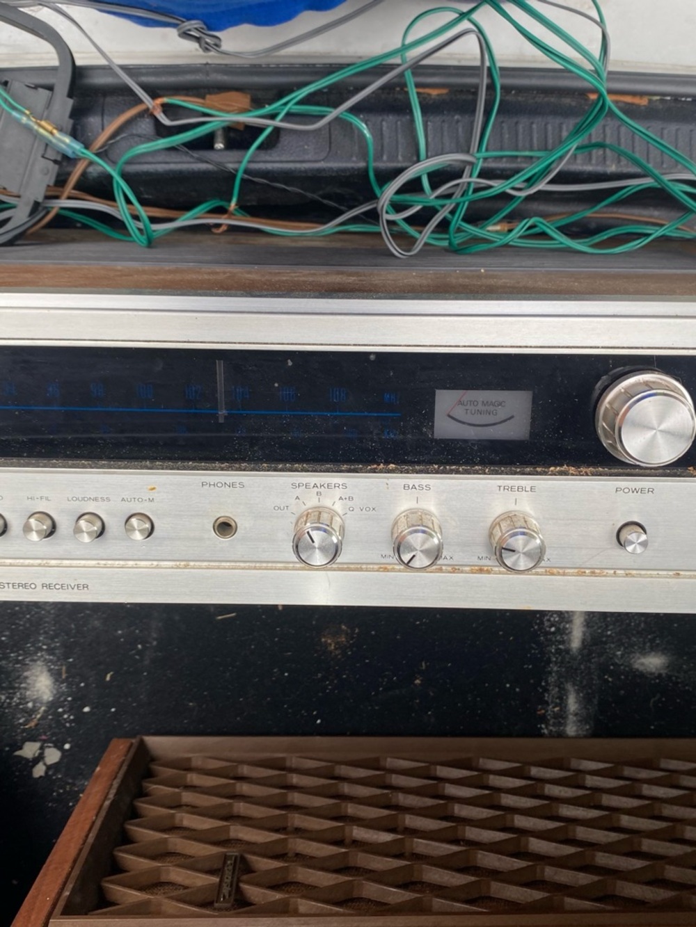 1977 Vintage Realistic Silver Stereo Receiver with Two Speakers - AM/FM Tuner